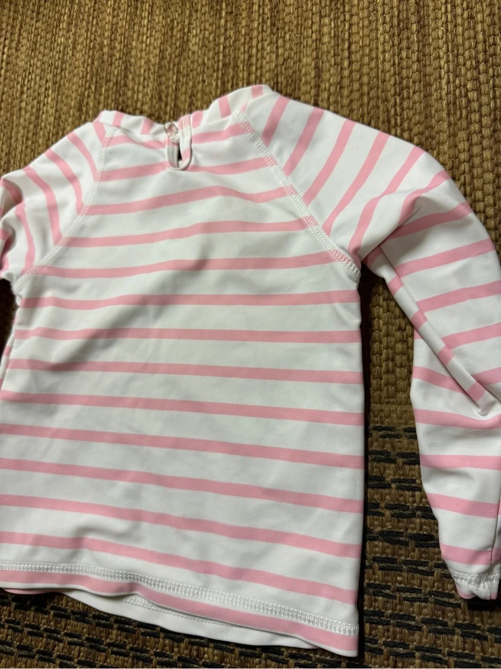 Girls' Pink & White Striped Long Sleeve Swim Top
